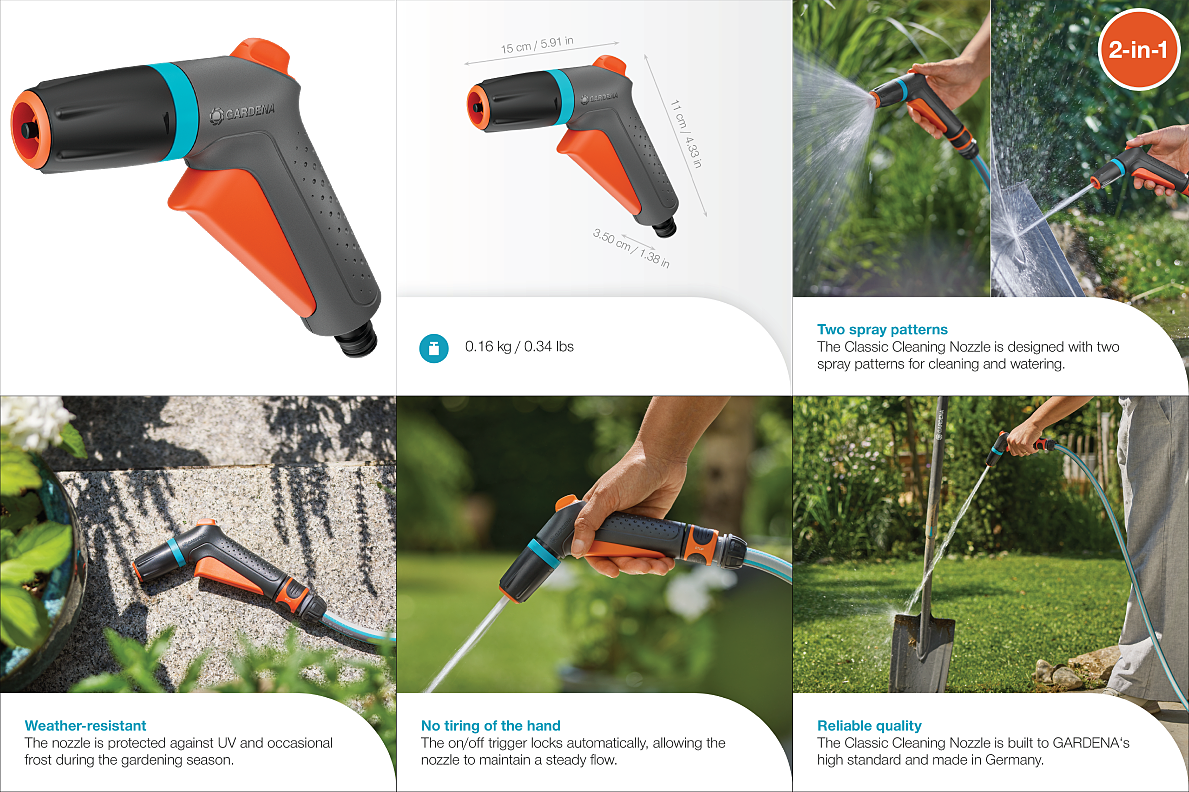 GARDENA Classic Cleaning Nozzle Sprayer Handgun