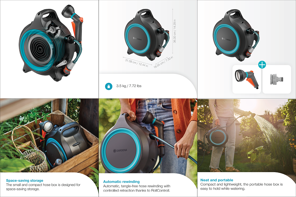 GARDENA Portable Hose Box MoveMatic automatic rewinding hose box