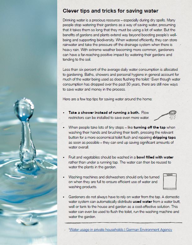 Infosheet with tips and tricks for clever use of water